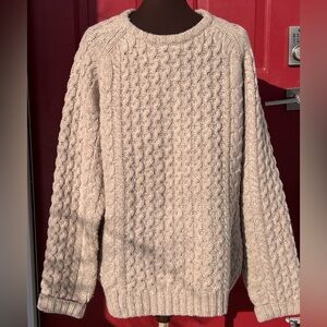 LANDS END sL men’s💯wool pullover-soft; no itch/scratch-chunky cable knit-oatmeal